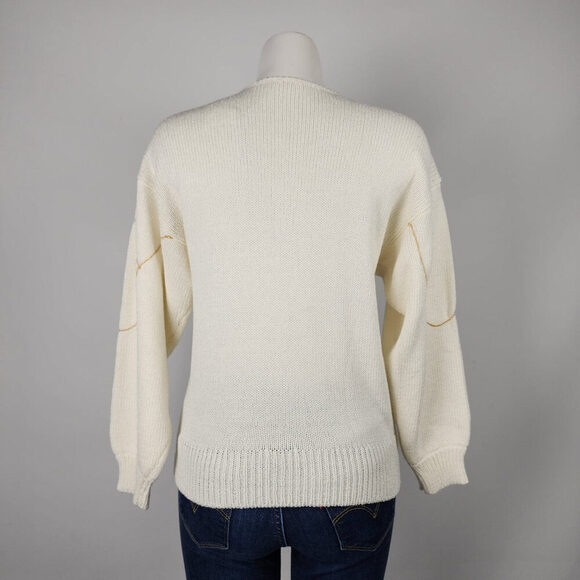 Vintage Cream & Brown Floral Knit Sweater Size L - Picture 5 of 6